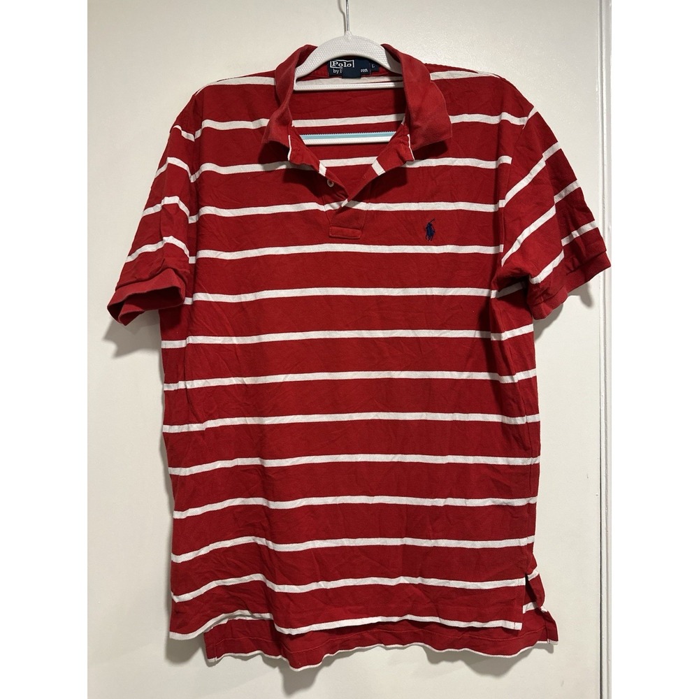 VTG 90s Polo Ralph Lauren Men's Sz: L Red & White Striped Short Sleeve Polo